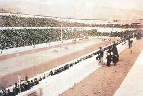 1906 Summer Olympic Games. Spectators watching the events taking place in the Kallimarmaron Pan-Athenian Stadium.