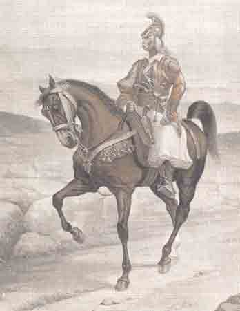 Theodoros Kolokotronis On Horseback (by N. Varveris from the Koutlidis collection)