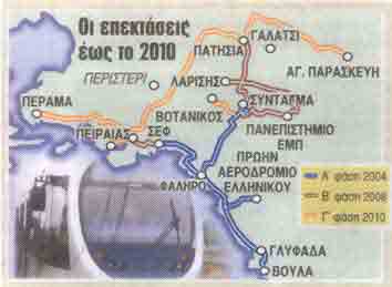 Planned tram extensions up to 2010.