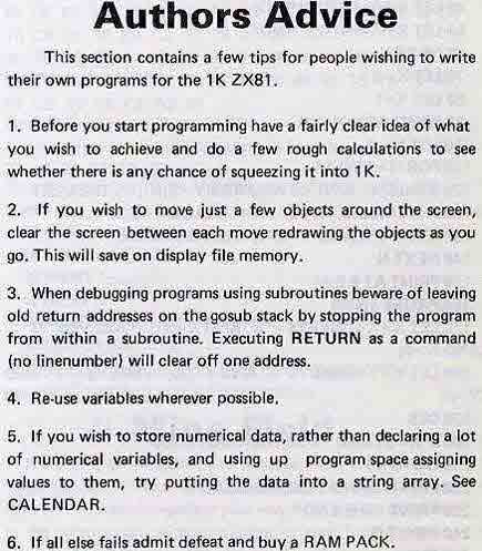 Authors Advice For The Sinclair ZX81
