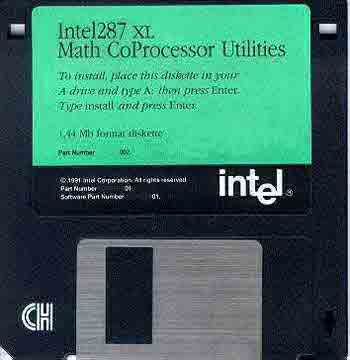 A diskette containing utilities for Intel's math coprocessor.