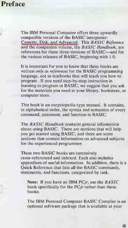 The three version of the BASIC interpreter: Cassette, Disk and Advanced.